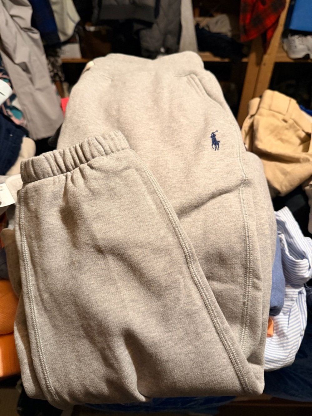 Ralph Lauren women's Heather Gray Joggers with Navy Polo Stitch